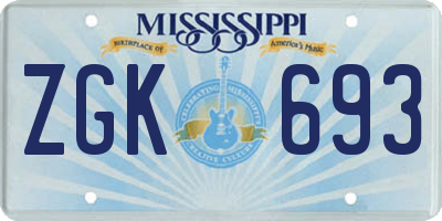 MS license plate ZGK693