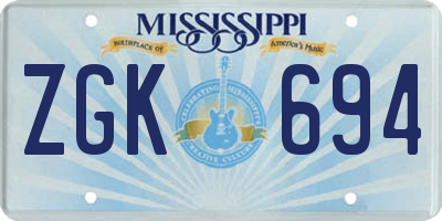 MS license plate ZGK694