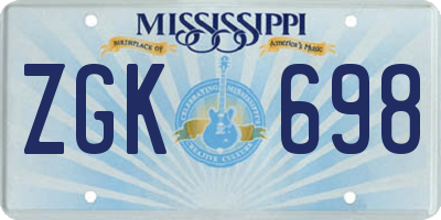 MS license plate ZGK698