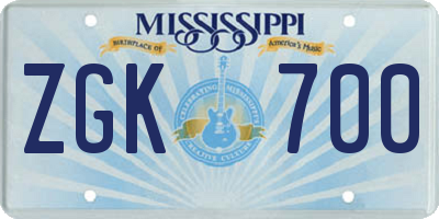 MS license plate ZGK700