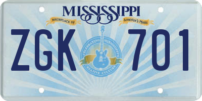 MS license plate ZGK701