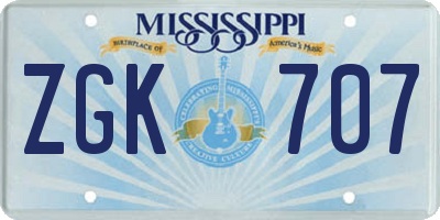 MS license plate ZGK707
