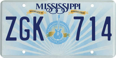 MS license plate ZGK714