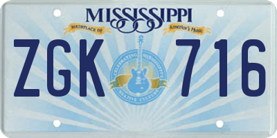 MS license plate ZGK716