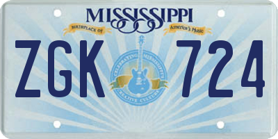 MS license plate ZGK724