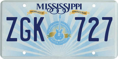 MS license plate ZGK727