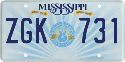 MS license plate ZGK731