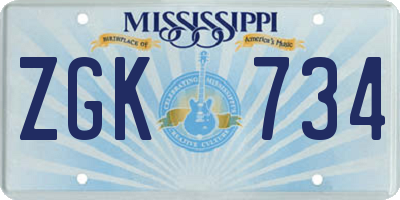 MS license plate ZGK734