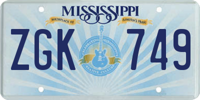 MS license plate ZGK749