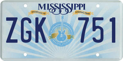 MS license plate ZGK751