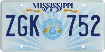 MS license plate ZGK752