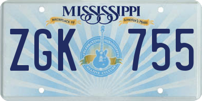 MS license plate ZGK755