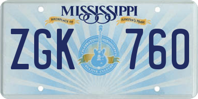 MS license plate ZGK760