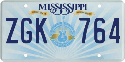 MS license plate ZGK764