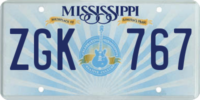 MS license plate ZGK767