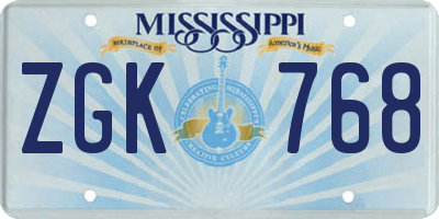 MS license plate ZGK768