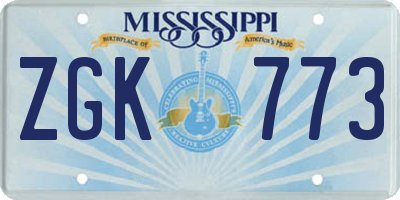 MS license plate ZGK773