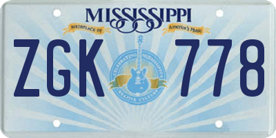 MS license plate ZGK778