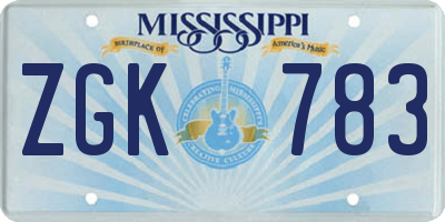 MS license plate ZGK783