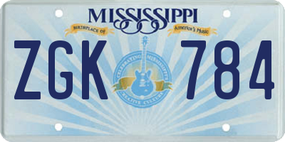 MS license plate ZGK784
