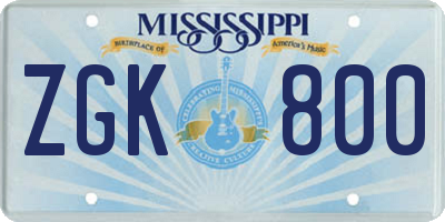 MS license plate ZGK800