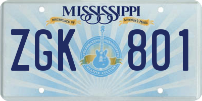 MS license plate ZGK801