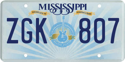 MS license plate ZGK807