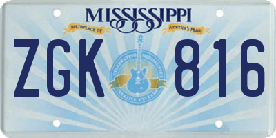MS license plate ZGK816