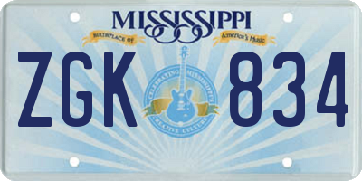 MS license plate ZGK834
