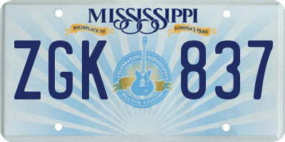 MS license plate ZGK837