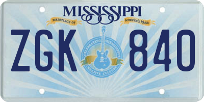 MS license plate ZGK840