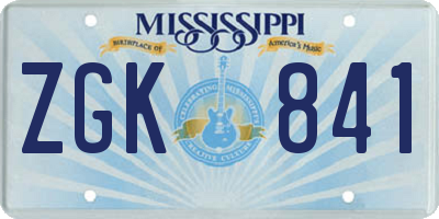 MS license plate ZGK841