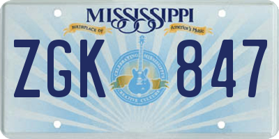 MS license plate ZGK847