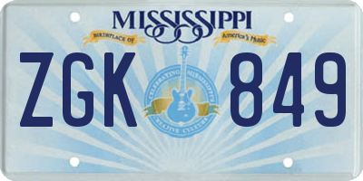 MS license plate ZGK849