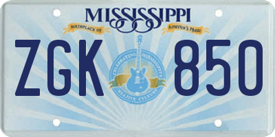 MS license plate ZGK850