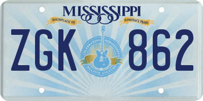 MS license plate ZGK862
