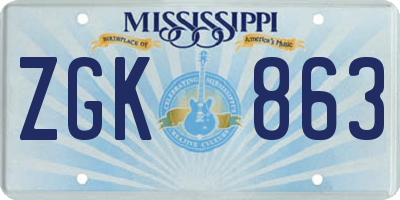 MS license plate ZGK863