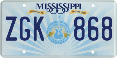 MS license plate ZGK868