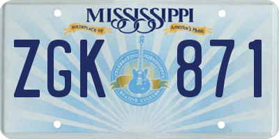 MS license plate ZGK871