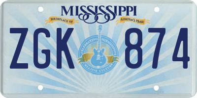 MS license plate ZGK874