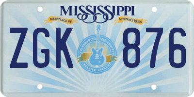 MS license plate ZGK876