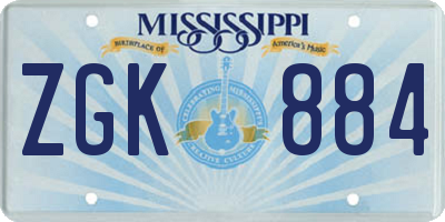 MS license plate ZGK884