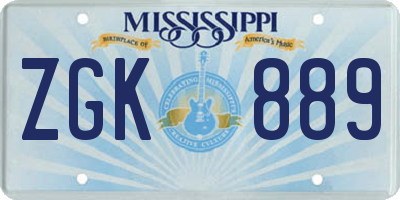 MS license plate ZGK889