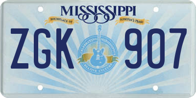 MS license plate ZGK907