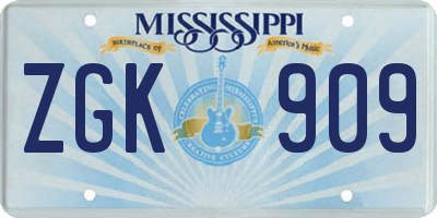 MS license plate ZGK909