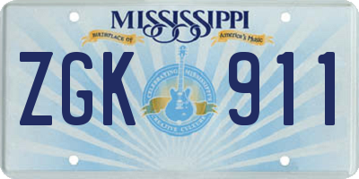 MS license plate ZGK911