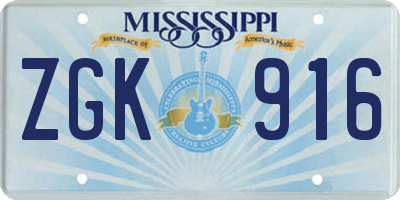 MS license plate ZGK916