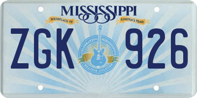 MS license plate ZGK926