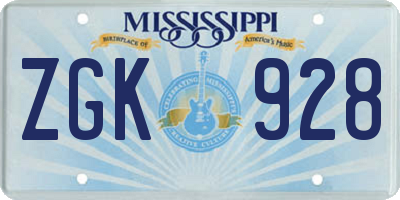 MS license plate ZGK928