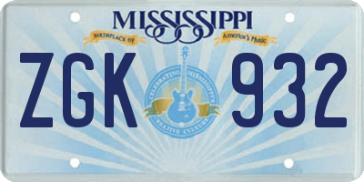 MS license plate ZGK932